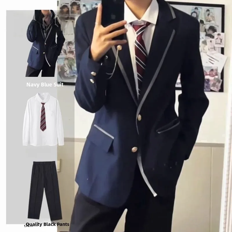 

Spring Autumn New Sle Men's Briti Sle Suit Set Faionable Trendy Men's Clothing Double Slit Wide Fit One Button Two Ro...