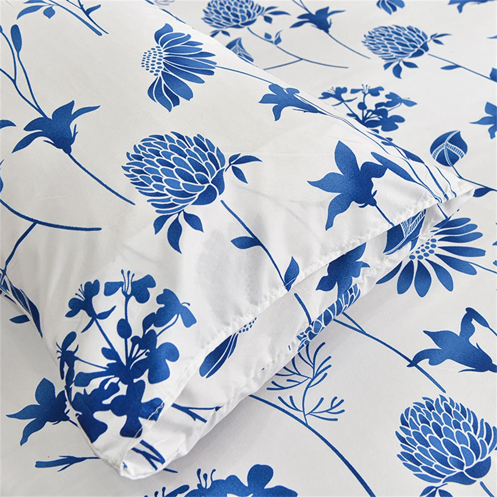 Sábana ajustable doble con elástico, funda de cama con estampado de flores azules, ropa de cama individual/Queen/King, funda de colchón con estampado reactivo 180