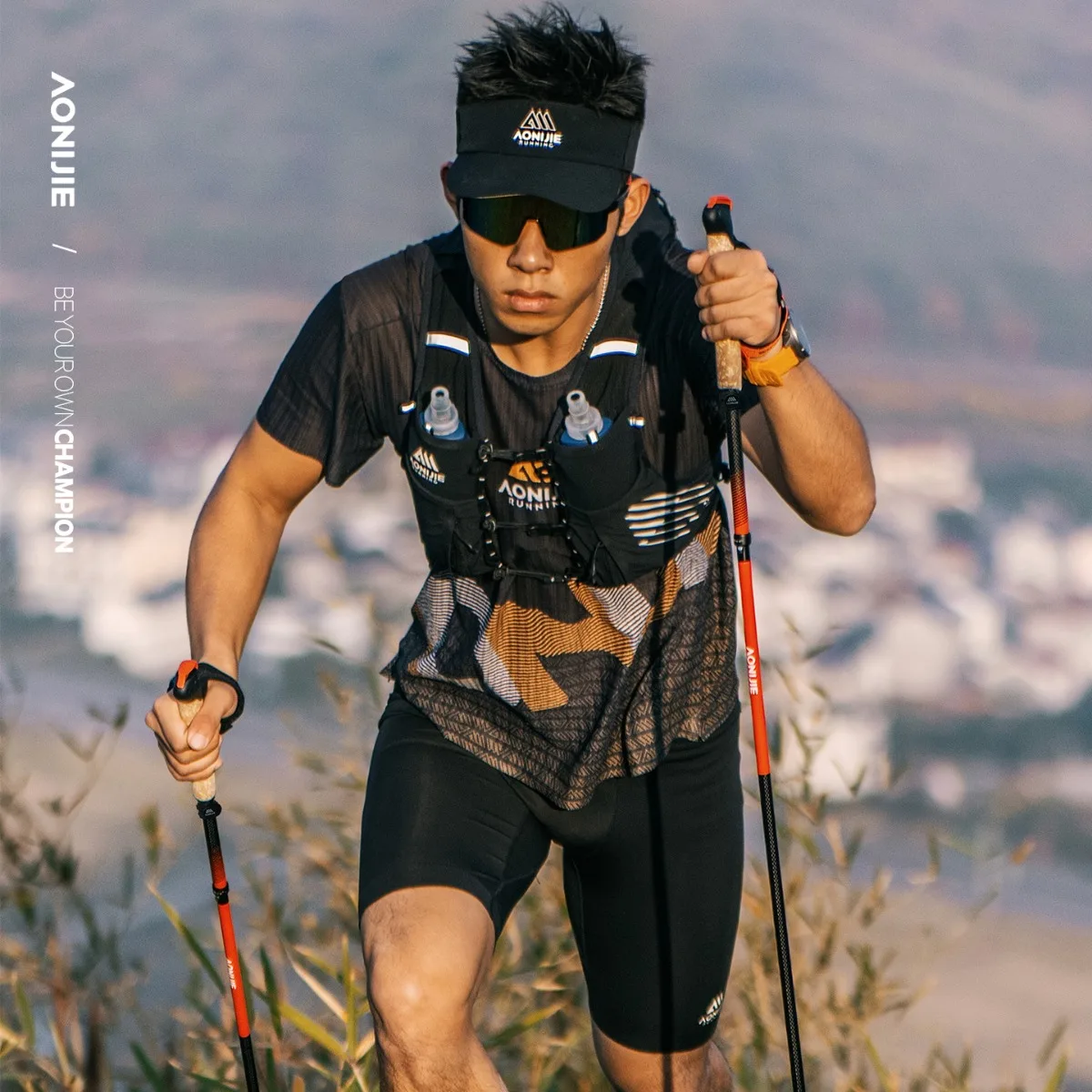 AONIJIE E4218 Carbon Fiber Professional Trail Running Hiking Sticks with Cork Grip Lightweight Foldable Adjustable Walking Poles