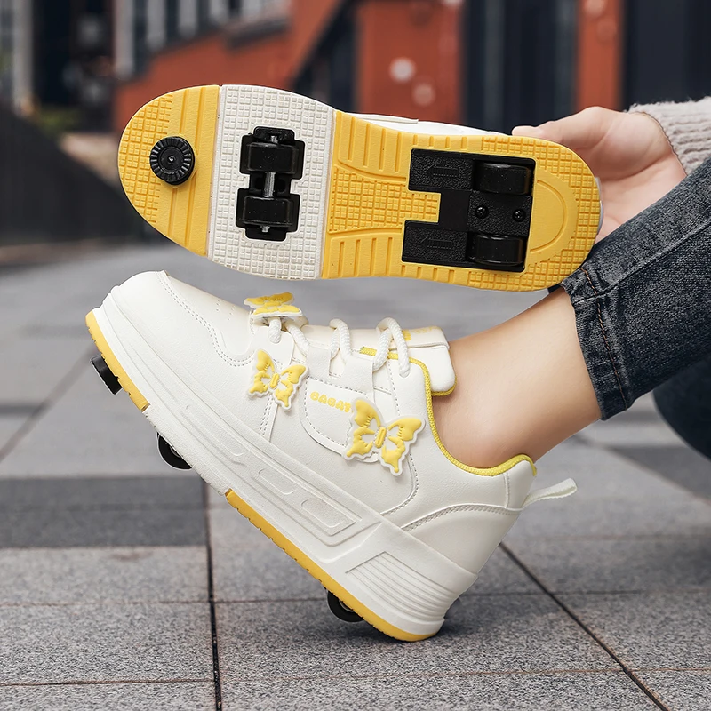 

Обувь для катания на роликовых коньках для девочек с невидимыми четырьмя колесами — детские регулируемые роликовые коньки нового стиля для школьного использования