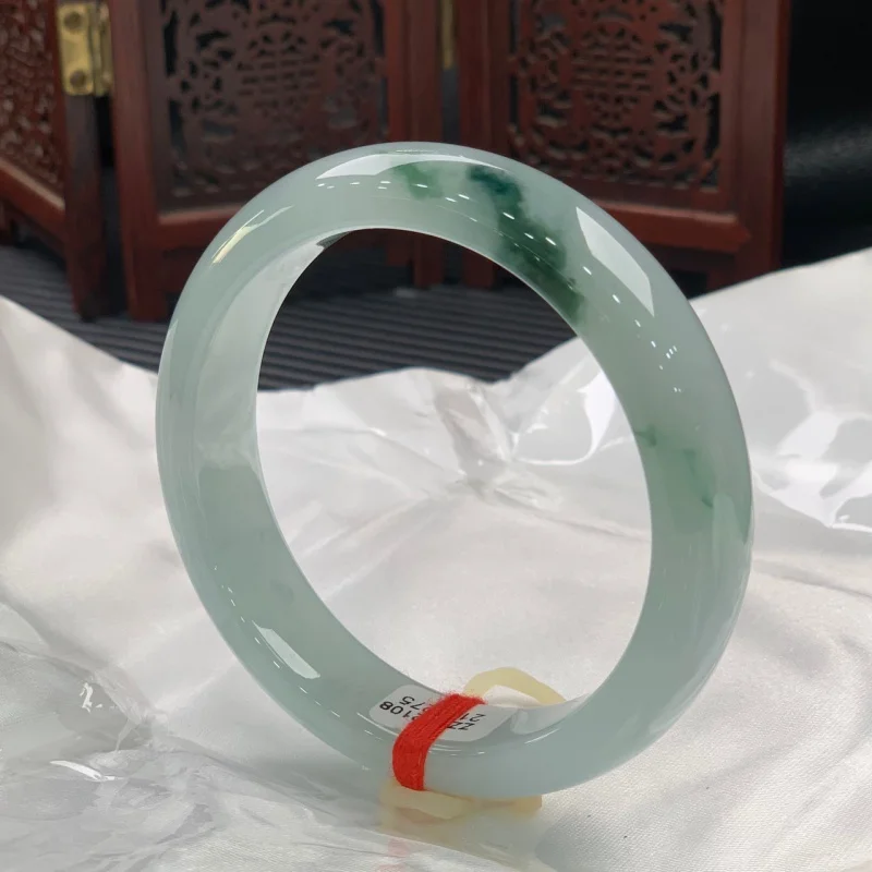 Myanmar a Goods Ice-like Floating Flowers Blue Flower Jade Bracelet Natural