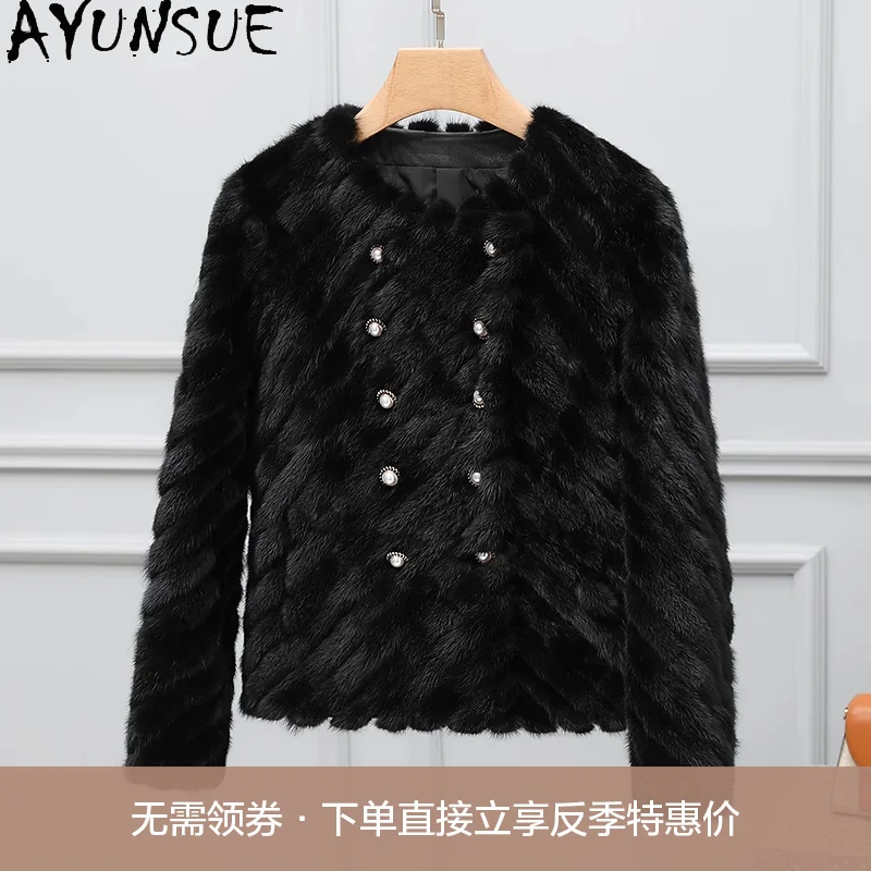 AYUNSUE Reale Cappotto di Pelliccia di Visone Vestiti Delle Donne di Lusso Cappotti di Pelliccia Reale Donna Nuovo in Capispalla Giacca Invernale Шуба Ж Salah Geslici Patchwork Visone
