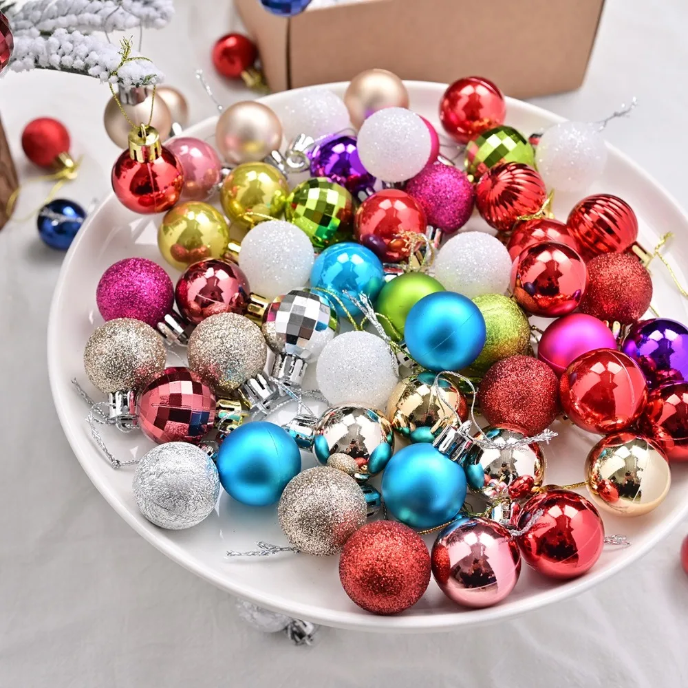 72Pcs 3cm Electroplated Ball Christmas Tree Ornament Plastic New Year Christmas Decorations Pendant DIY Crafts Painted