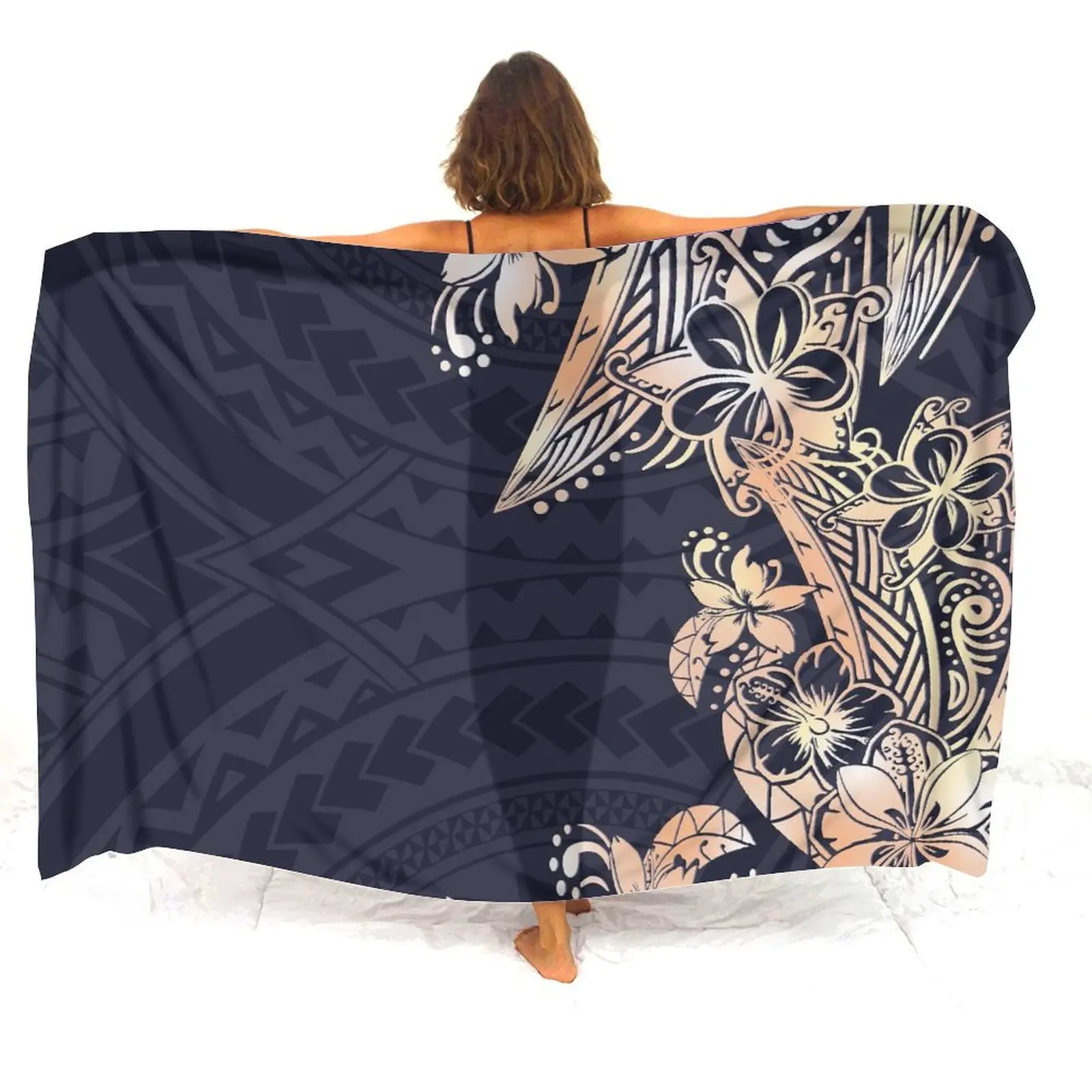 Island Sarong Flower Custom Samoan Tribal Beach Woman Sarong One-Piece Polynesian Apron Soft Shawl Sunbathing Jacket Sarong