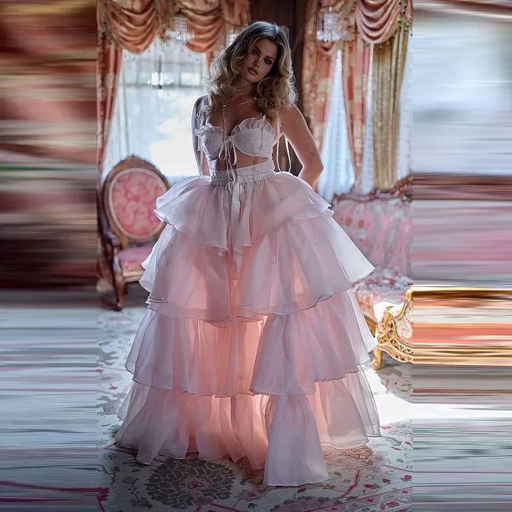 

Pink Long Maxi Skirts Without Top Layered Tiered Women Fashion Holiday Wear Birthday Skirt