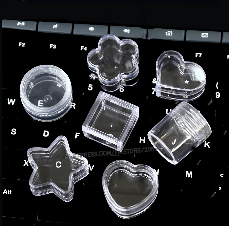 Unghie artistiche piccolo box acrilico trasparente contenitore star piazza rotonda cuore per profumo diy accessorio dei monili perline di plastica