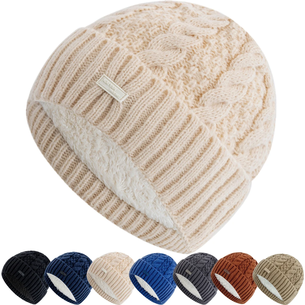 New Style Unisex Winter Warm Cap Fashion Streetwear Beanie Cap For Men Women Couple Fleece Lined Warm Knitted Hat Outdoor Caps
