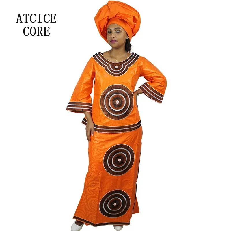 

African Dress For Woman Bazin Riche Embroidery Design Dress With Rapper