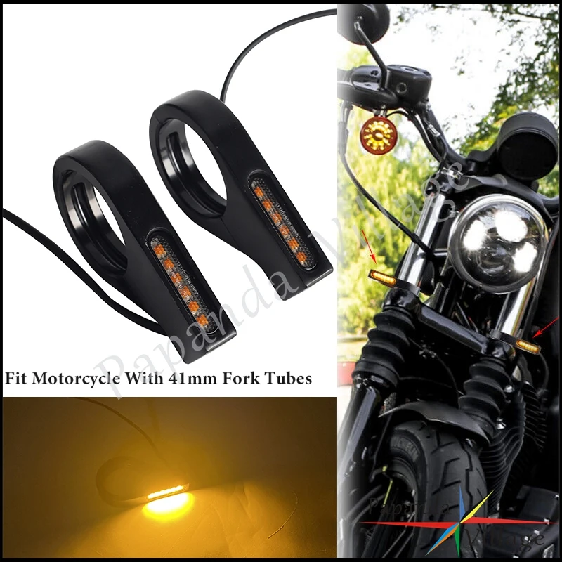 

Сигнальная лампа для мотоцикла E24 E-Mark Flasher DRL, поворотник для мотоцикла Honda, Suzuki, Yamaha, вилочные трубки 41 мм, передние светодиодные сигналы поворота, желтый свет