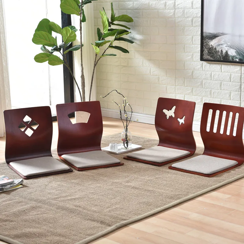 

4pcs/lot Japanese Style Tatami Floor Chair Cushion Seat Living Room Furniture Asian Floor Zaisu Legless Chair Cherry Finish