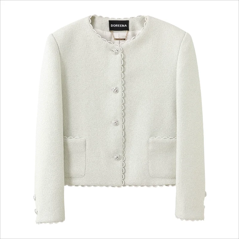 

Fashion Classic Commuter Small Fragrance Short Coat Women Simple White Loose French Lady Tweed Elegant High Quality Coat
