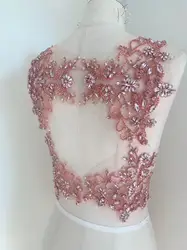 Toppa Applique con strass rosa per corsetto, abbigliamento con diamanti, abito da sera da sposa in cristallo, mantella per abito da ballo, fascia da sposa