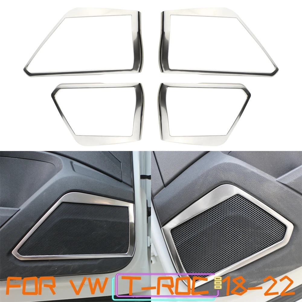 4Pcs Stainless Steel for Volkswagen VW T-ROC TROC 2018-2023 Car Door Inside Audio Speak Sound Cover Ring Circle Lamp Trim