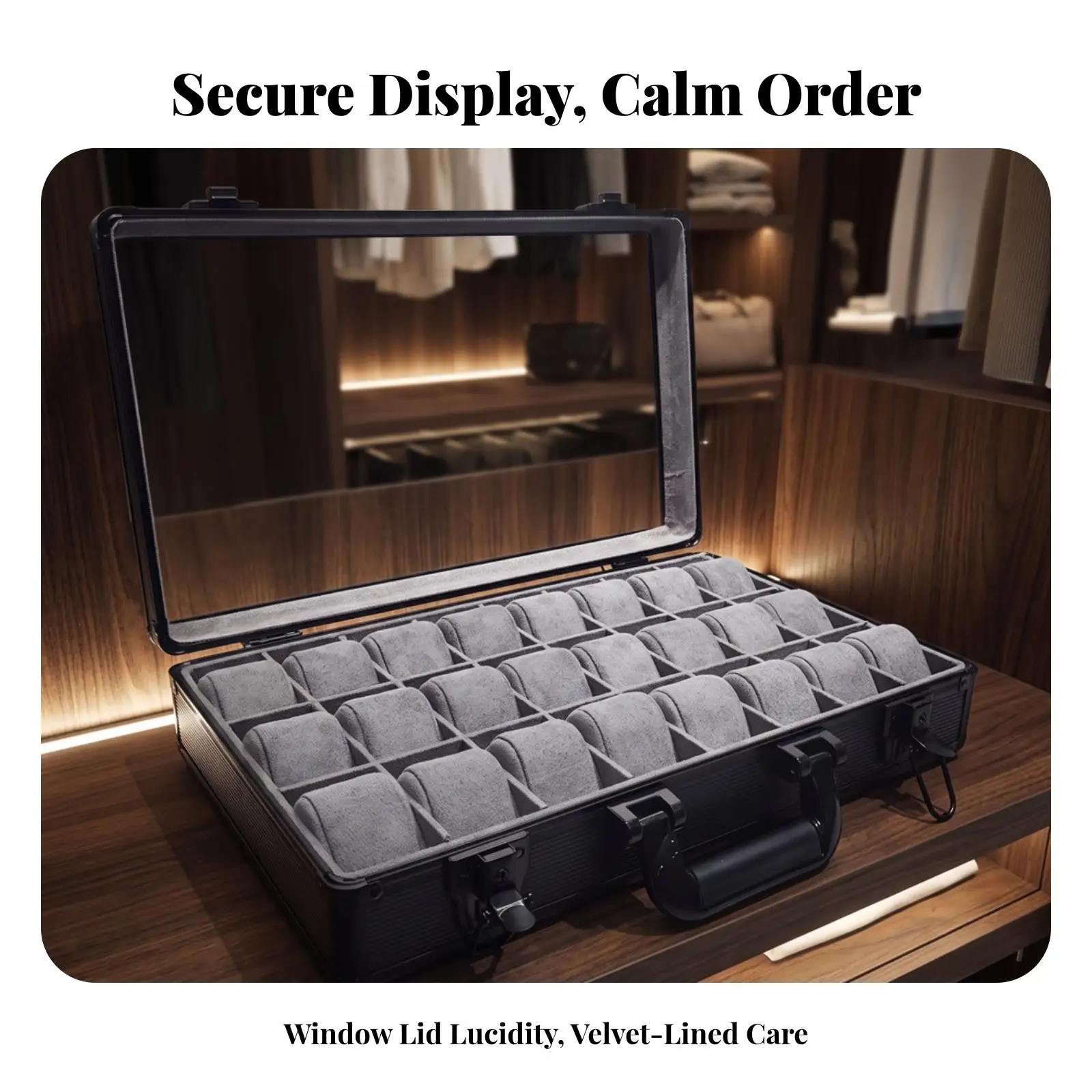 Aluminum Alloy Watch Box Storage 24 Slot Velvet Interior Portable Suitcase Style Case for Travel Home Collection