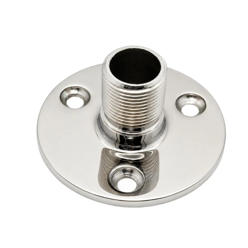 316 Stainless Steel Marine Antenna Base Mount, 1 Inch Threaded with 3-Hole Round Flange, Boat Yacht Antenna Mounting