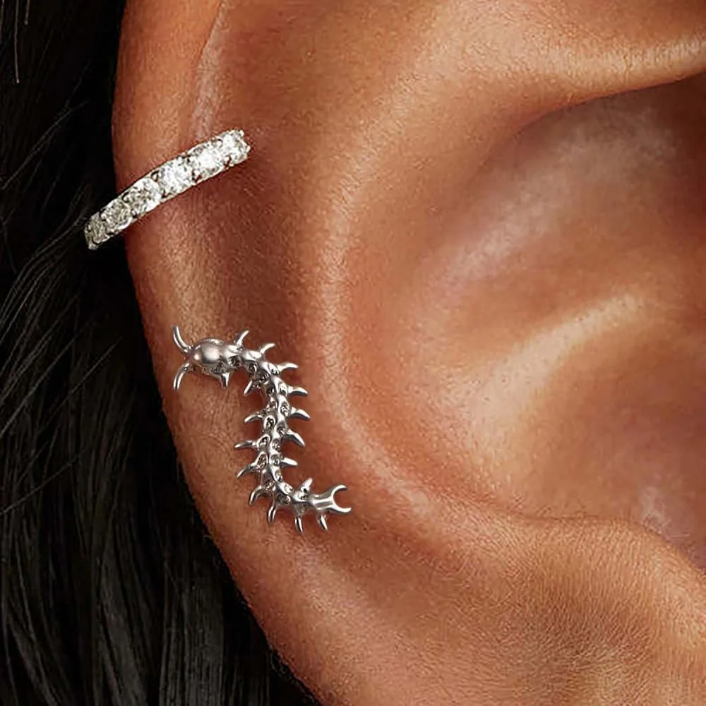 Casvort 1 Stück ASTM F136 Titan Gothic Punk Tausendfüßler Lippen-Labret-Ring Push-Pin Flat Back Stud Conch Helix Tragus Piercing Schmuck – Detail 6