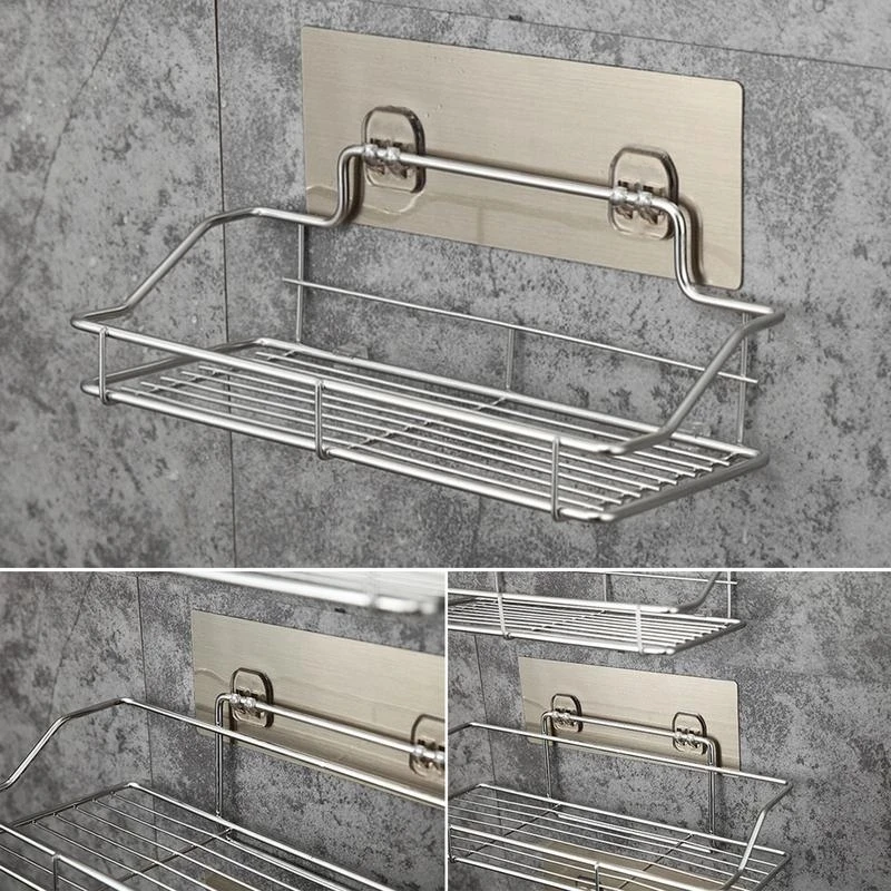 

Self Adhesive Bathroom Shower Organizer Basket Stainless Steel Bathroom Shelf Shower Basket Wall Mounted Storage Shelf Rack