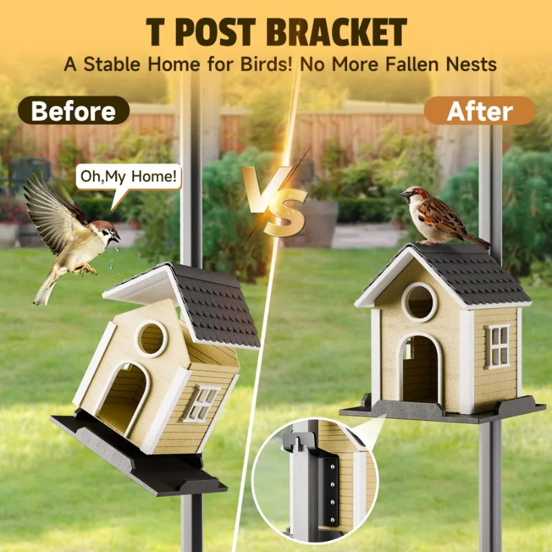 PHFU-For Wood Fence T Post Bracket, T Post Hanger Hardware For Sign, Mailbox Birdhouse Camera- 6Pcs Mount