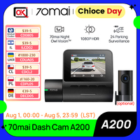 70mai Dash Cam A200 Dual-channel Record 1080P HDR 2'' IPS Screen 24H Parking Monitor 70mai Car DVR A200 130° FOV