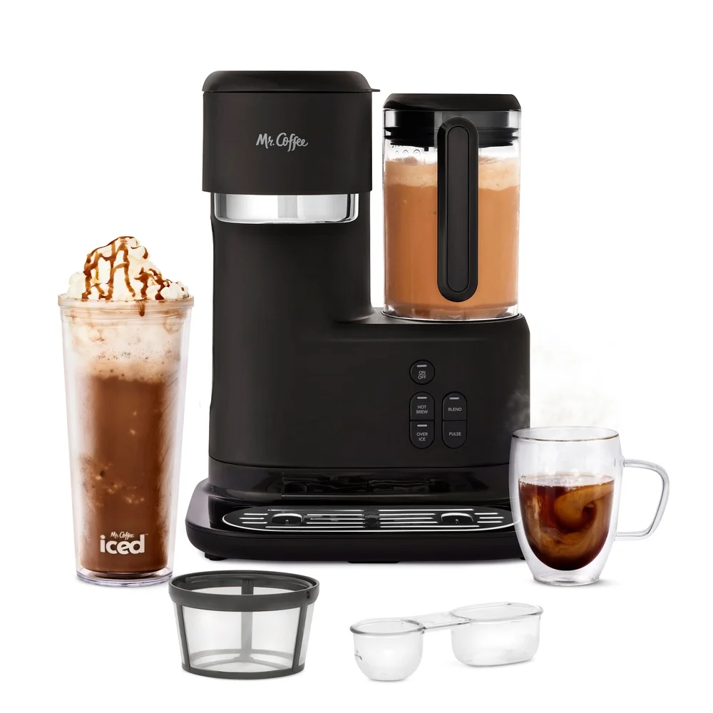 Single Serve Frappe Iced Hot Kaffeemaschine Mixer mit wiederverwendbarem Tumbler Filter Rezeptbuch Automatisches Messsystem 3-in-1