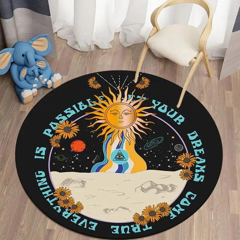 Mushroom Round Rug for Living Room Kawaii Fungus Carpet Non-Slip Wild Stuff Floor Mat for Bedroom Office Bathroom Kitchen Decor