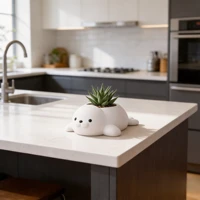 Cute Seal Mini Plant Pot White Cute Figurine Minimalist Desktop Decor Gift for Him Her Small Sculpture 3D Printed Ornament 4