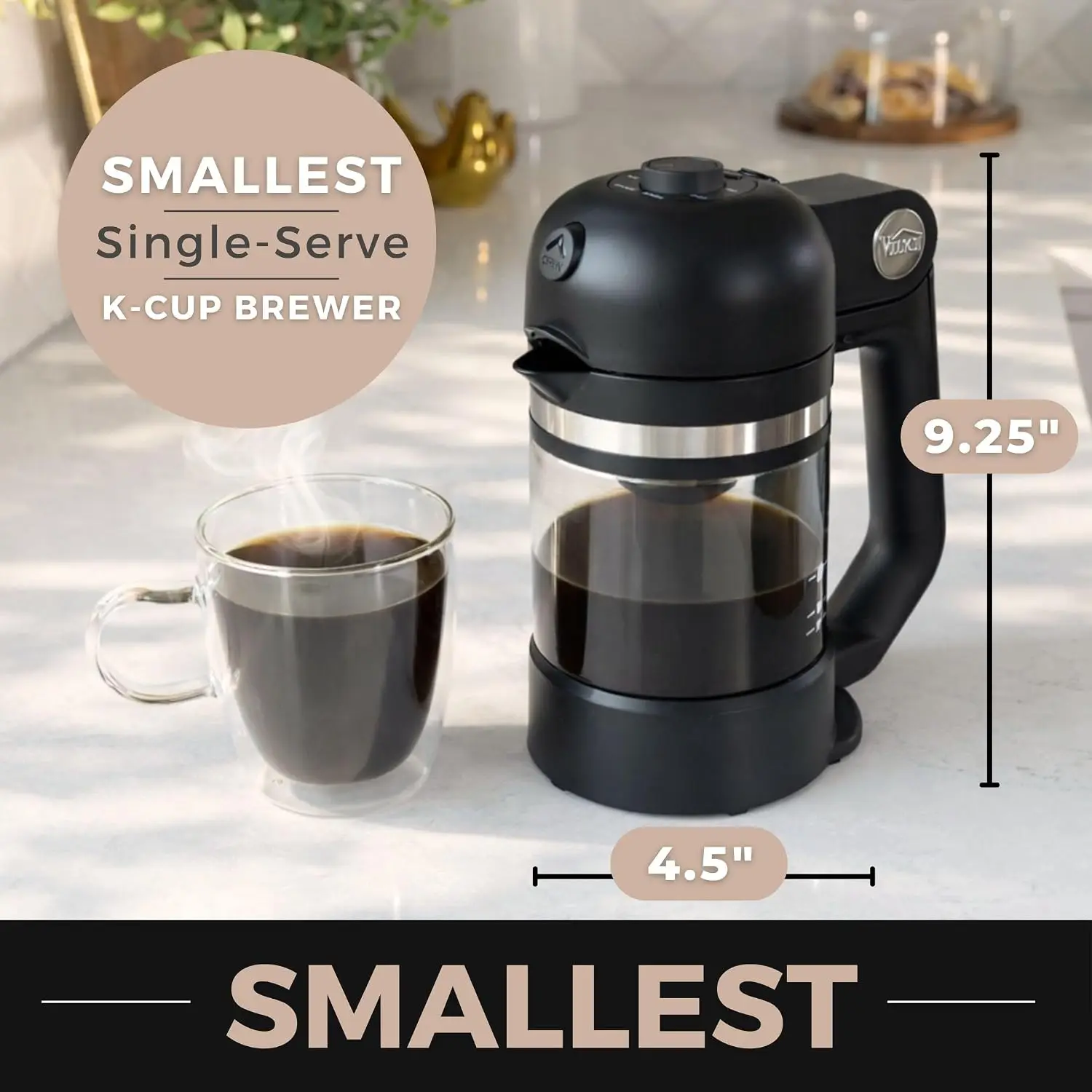 Micro Cafe Single Serve Glass Coffee Maker, Compact Brewer (Black) | Smallest Single Serve Brewer, For Pods & Ground Coffee
