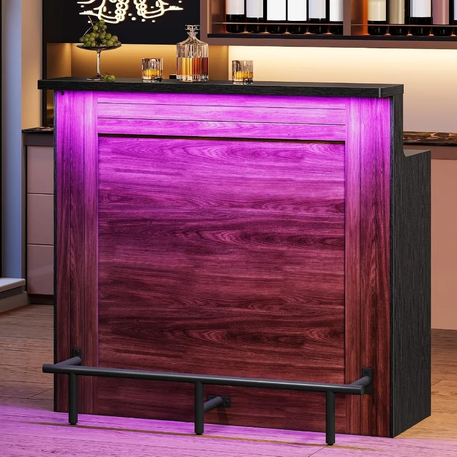 Large Bar Cabinet, 5-Tier Corner Bar Unit with Footrest and LED