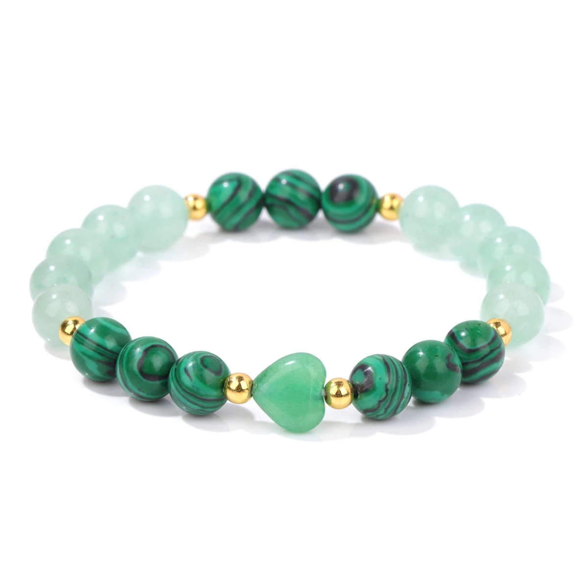 سوار خرز من الأحجار الكريمة مقاس 8 مم من Green Aventurine مع حلية قلب 10 مم، تمتد مرن روحي للنساء والرجال شقرا الشفاء #1