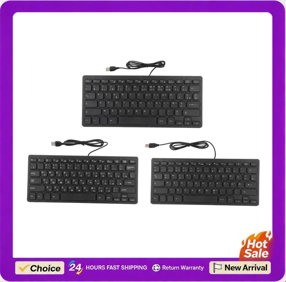 78 Key Mute Ultra Thin Wired Laptop Keyboard Mini USB Interface Desktop Computer Small Language Keyboard Wired Keyboard