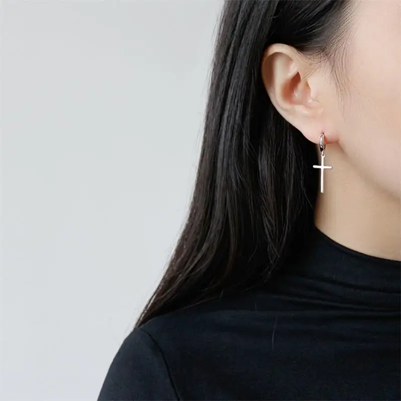 XIYANIKE Simple Cross Drop Dangle Hoop Earrings For Men Women New Fashion Trendy Unisex Jewelry Gift Party серьги 2022
