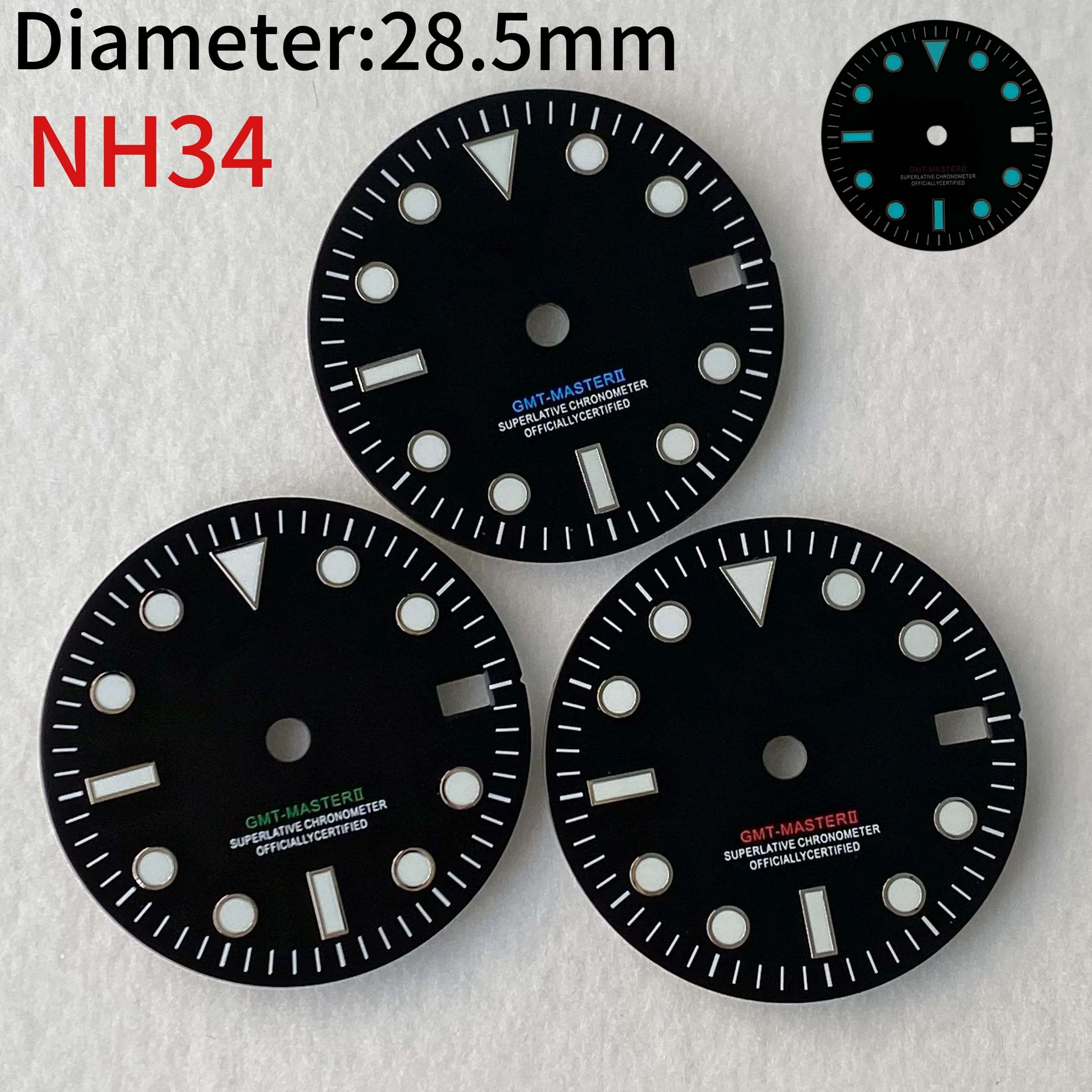 

28.5mm ice blue luminous dial, suitable for NH34 movement dial watch accessories customized men's watch