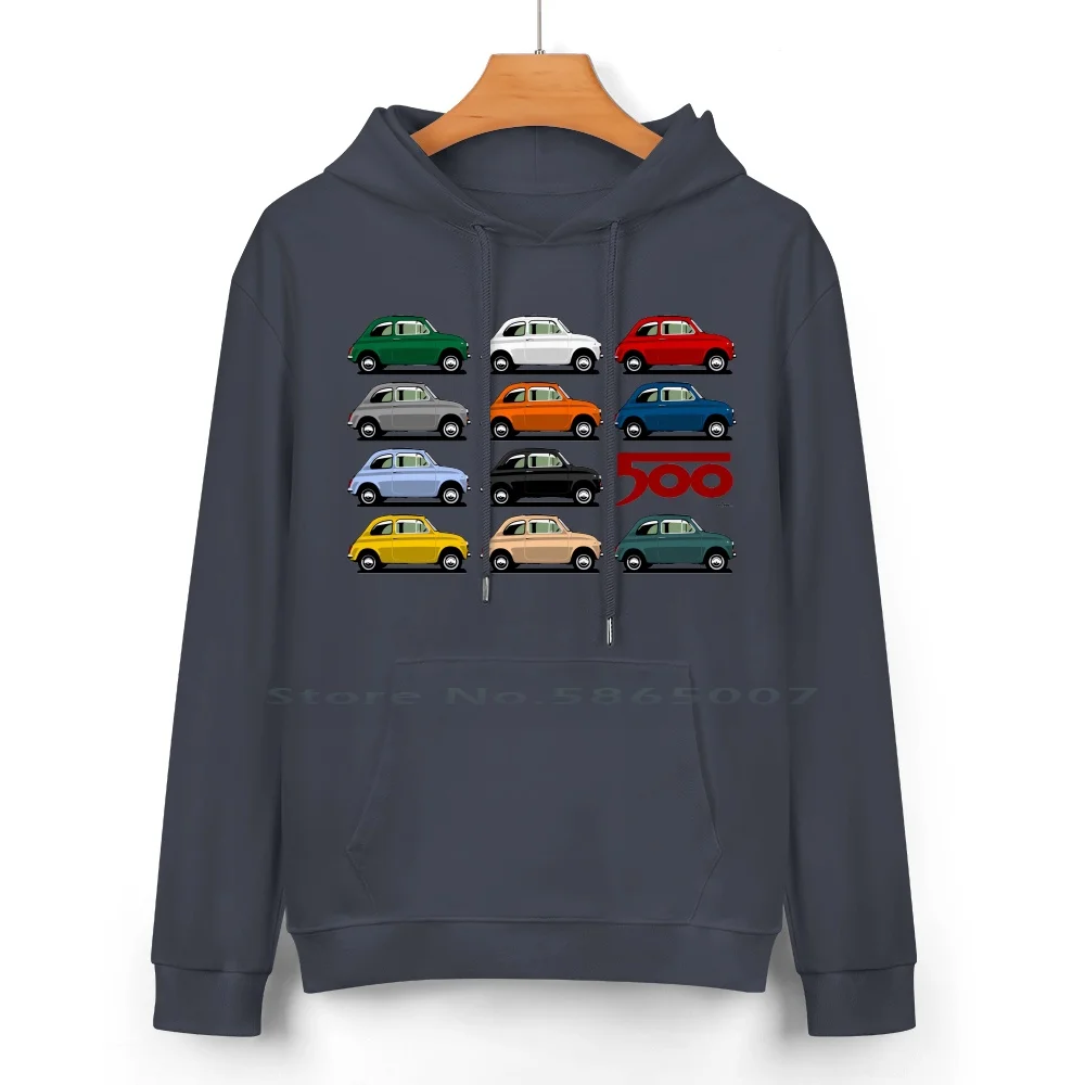 Fiat 500 Side View Pure Cotton Hoodie Sweater 24 Colors Fiat 500d 500l 500r 500f Belina Giardiniera Lusso Rinnovata Jolly