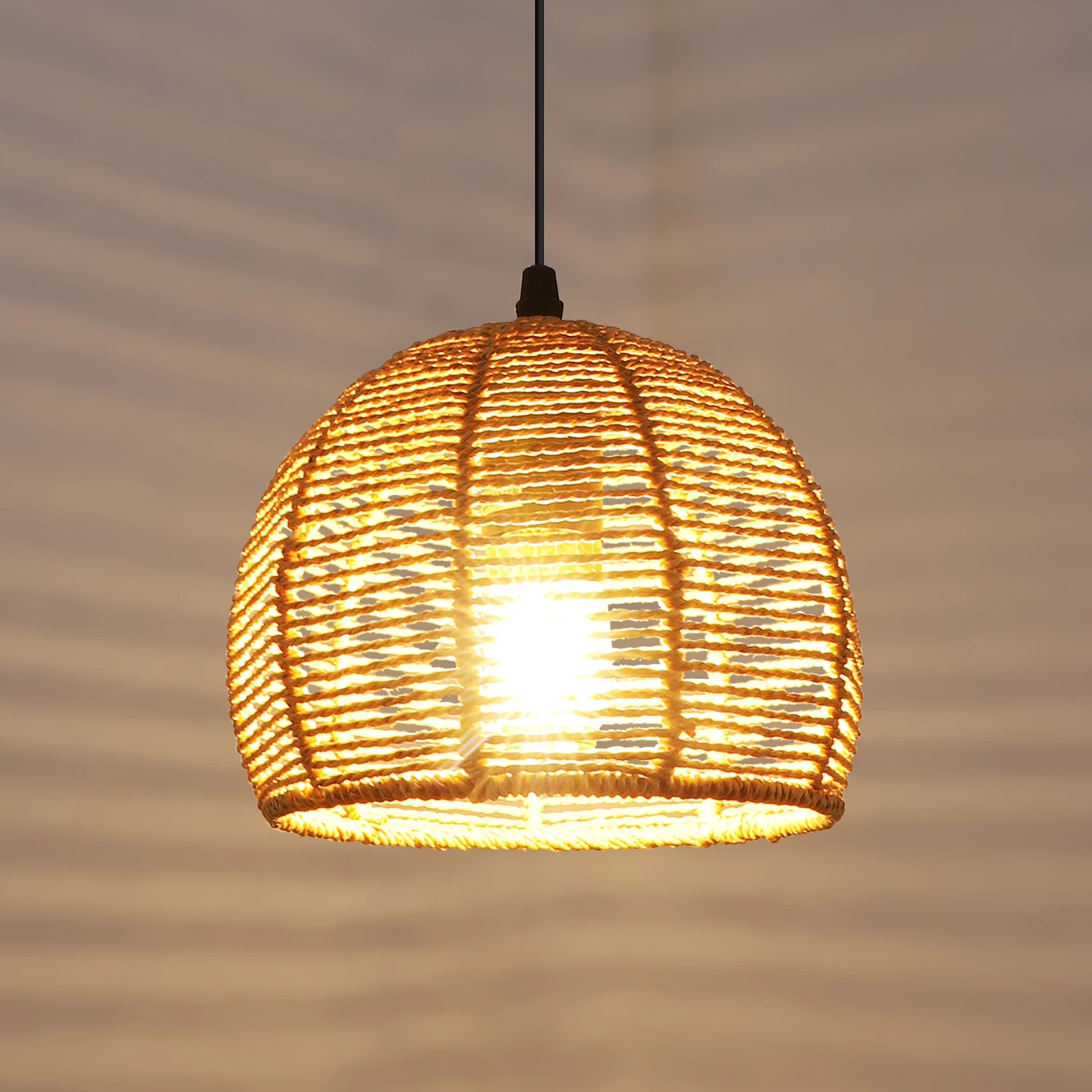 Lustre vintage suspension, plafonnier en rotin E27, plafonnier rétro pour salon cuisine chambre café bar
