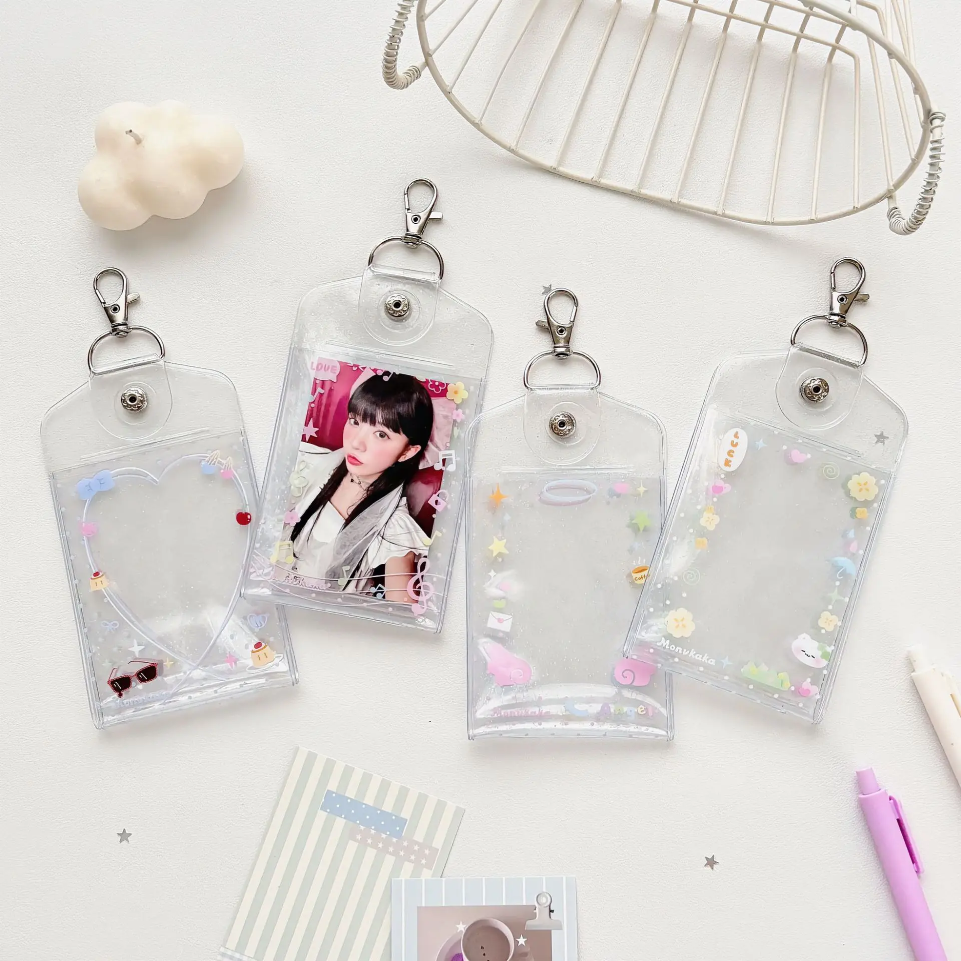 Polka Dot Angel Element Double Side Card Holder Multiple Card Slots Kpop Photocard Case 3 Inch Card Holder Pendant