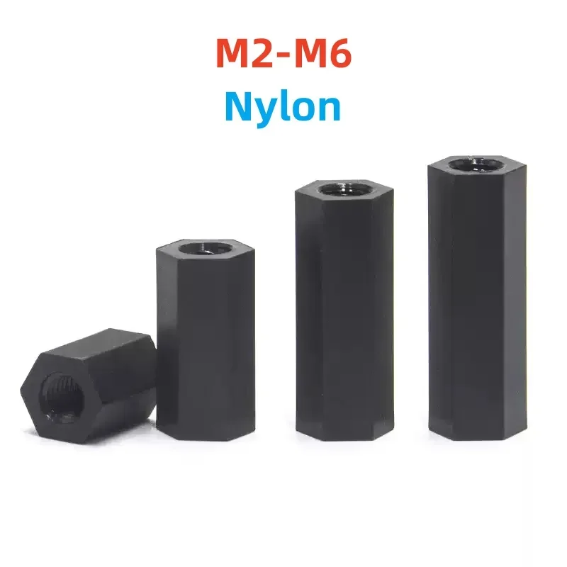M2 M2.5 M3 M4 M5 M6 Black Nylon Hex Standoff Spacer Column Flat Head Double Pass Nylon Plastic PCB Motherboard Spacer