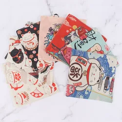 4-piece Cotton Linen Coasters Set Japanese Cartoon Lucky Cat Placemat Thickened Cotton and Linen Bowl Mat Home Table Decoration