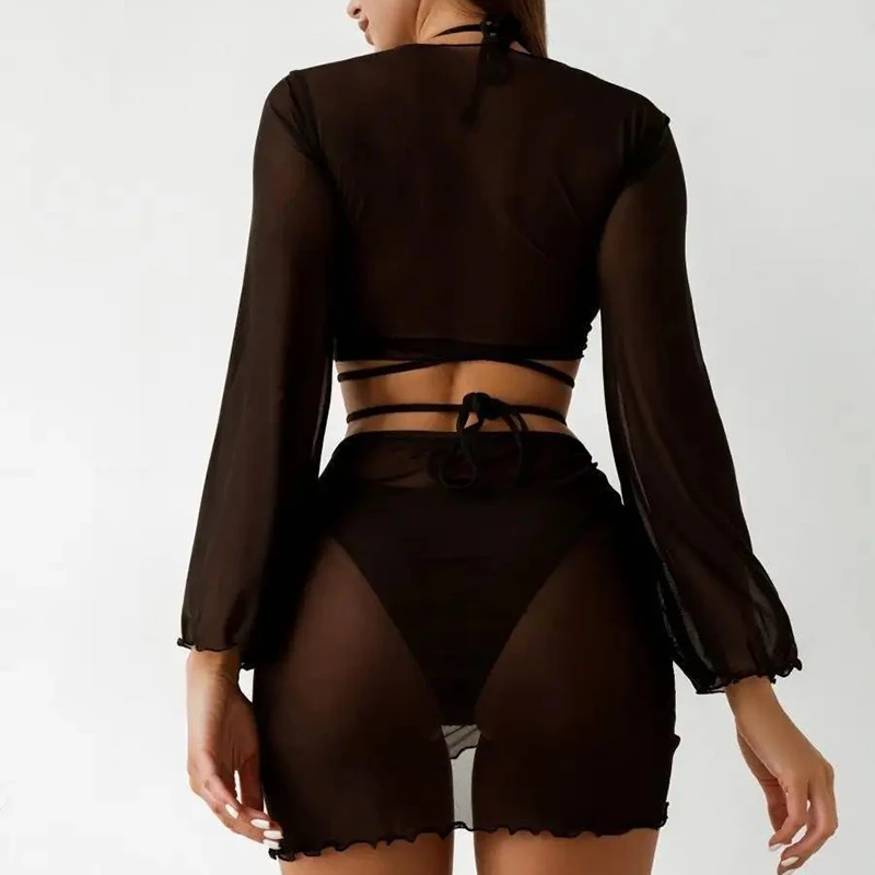 Microbikini Bandage a la moda para mujer, traje de baño Sexy de triángulo, conjunto de Bikini de malla transparente, ropa de playa 2025, nuevo traje de baño