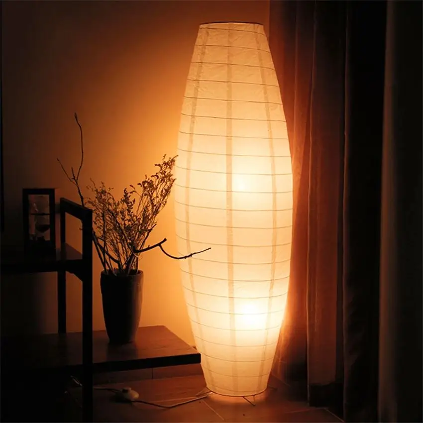 Japanese Style Paper Floor Lamp Nordic Living Room Bedroom Bedside Lamp Study Simple Modern Creative Floor Lamp Home Decor E14