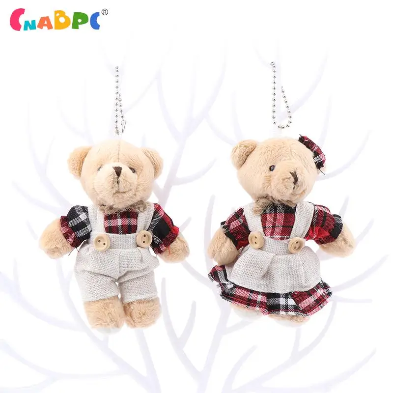 

12cm Cartoon Wear Clothes Bear Plush Toy Keychain Soft Stuffed Doll Pendant Backpack Car Bag Key Ring Decor Kid New Year Gift