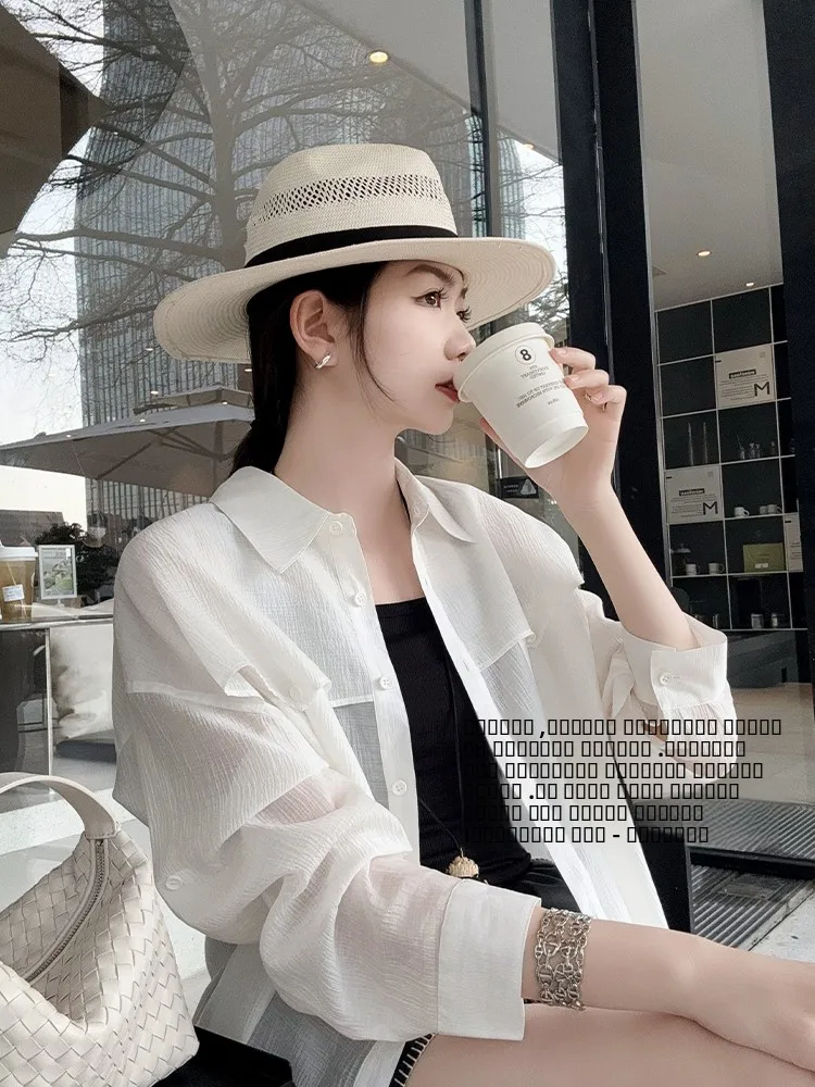 

MeiYang White Silk Chiffon Long Sve irt Lyocell Vertical Stripe Mild Wrinkle Busin Casual Women's Top