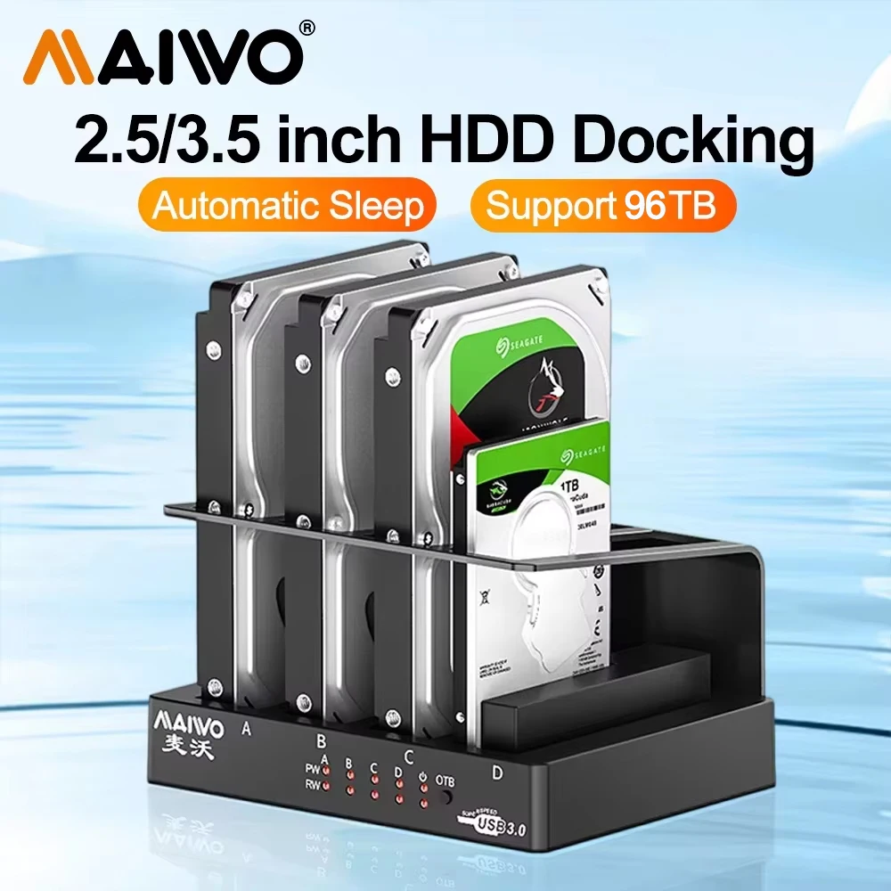 

MAIWO 4 Bay Hard Drive Docking Station for 2.5/3.5 Inch HDD SSD SATA To USB 3.0 HDD Docking Station with 12V3A Power Adapter