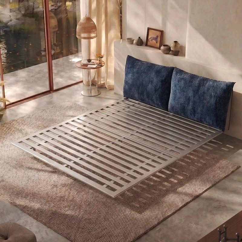 New chenille velvet fabric bed, modern minimalist suspended steel frame bed