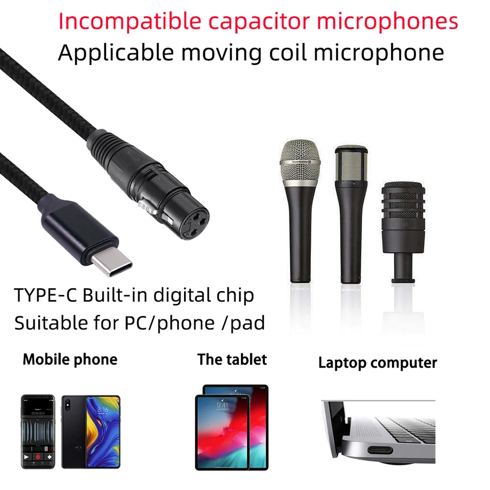 Microfoon Audiokabel Type-C naar XLR 3-pins kabel Man-vrouw Microfoonadaptersnoer Verbindingslijn USB 2.0 Drive-vrij voor computer