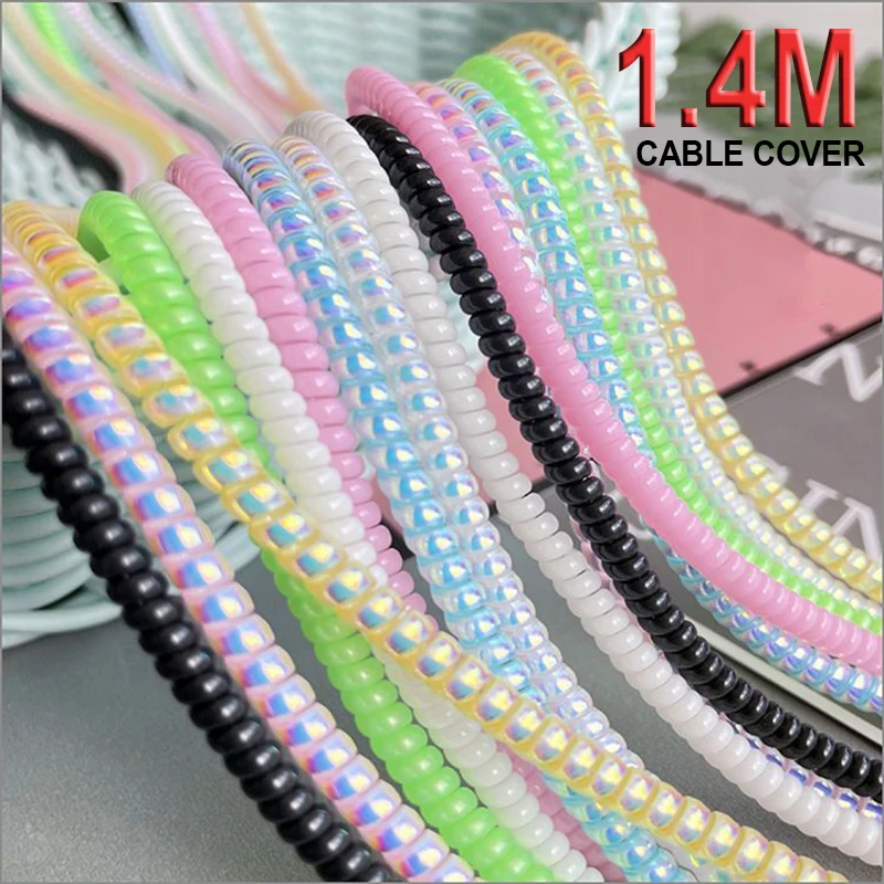 1.4M Laser Spiral Data Cables Protector Sleeve USB Charging Line Cord Cover Wrap Anti-biting Cable Winder For iPhone Samsung