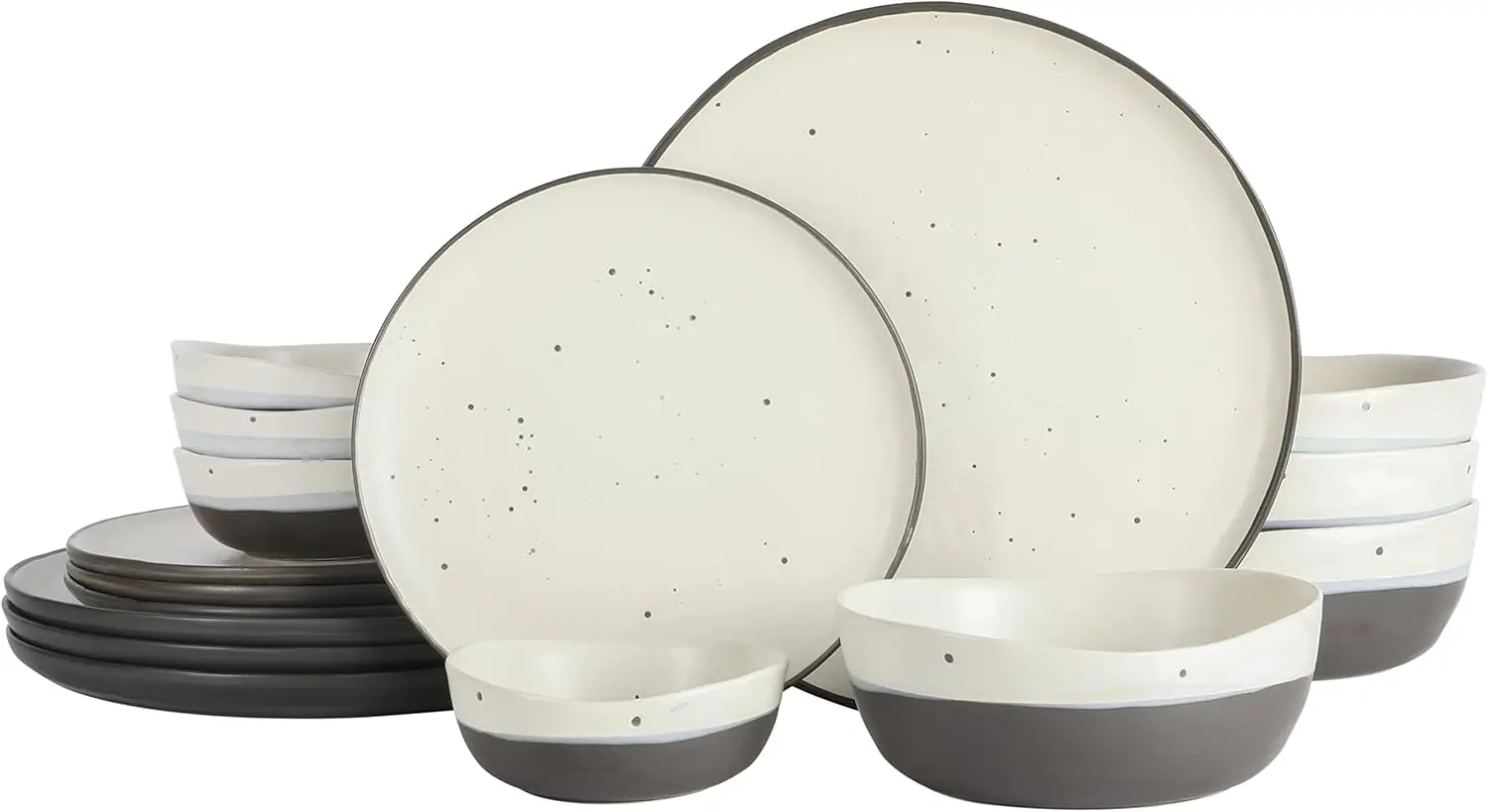 

Double Bowl Dinnerware Set, Service for 4 (16pcs), White and Black,Dishwasher Safe