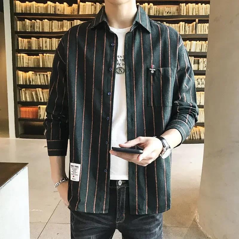 Male Shirts Asia Fashion 2024 With Pocket Men's Shirt Striped Oversize Casual I Tops New In Regular Cheap Things Stylish Hot