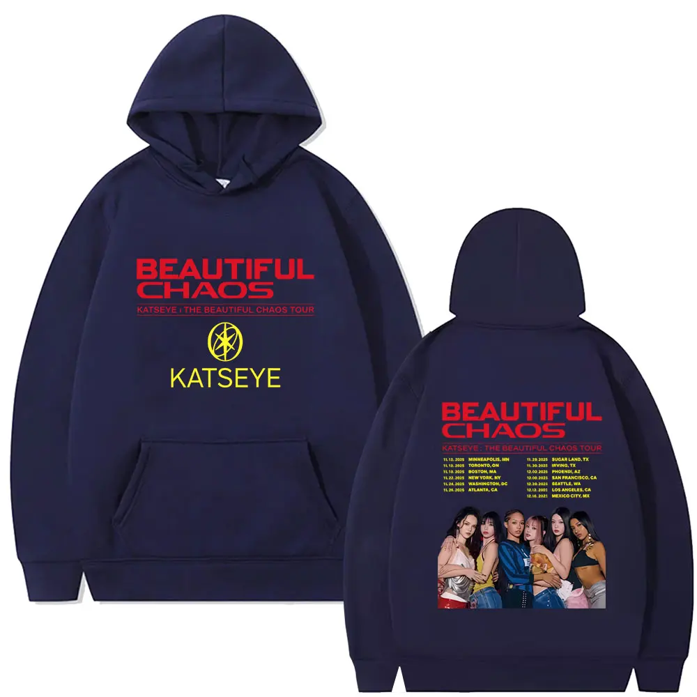 Korean Kpop Katseye Beautiful Chaos Tour 2025 Hoodie Men Women Hip Hop Fashion Oversized Tracksuit Male Vintage Pullover Hoodies