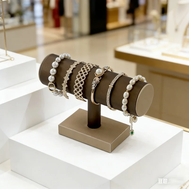 Coffee Leather Bracelet and Bangle Display Stand, Multi-Layer Rotating Hand Chain, Jewelry Holder for  Counter Showcase
