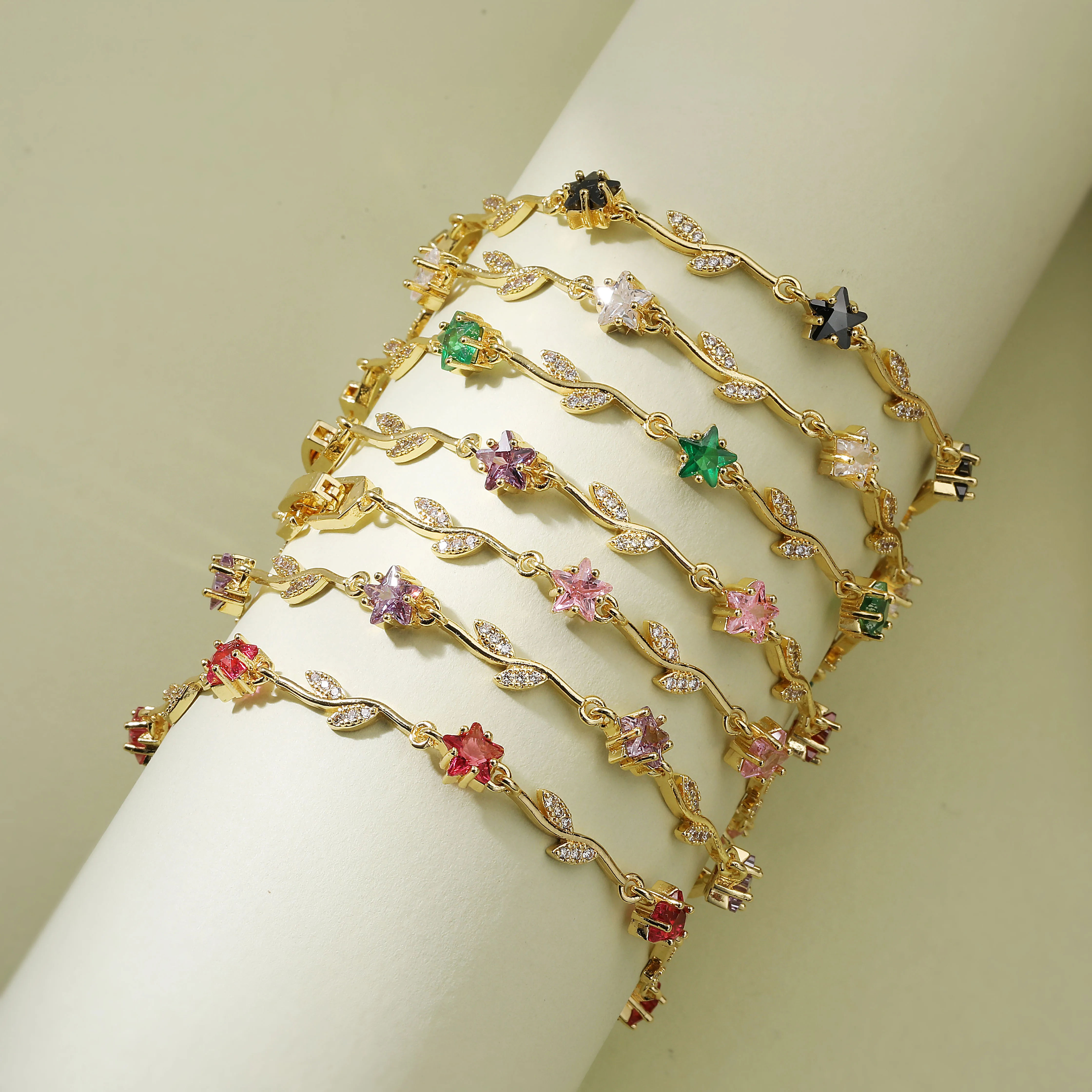 Star Cut Crystal Zircon Bracelet With Marquise Crystal Zircon Adjustable Charm Bracelet Multi-Color 18K Gold Plated Jewelry Gift